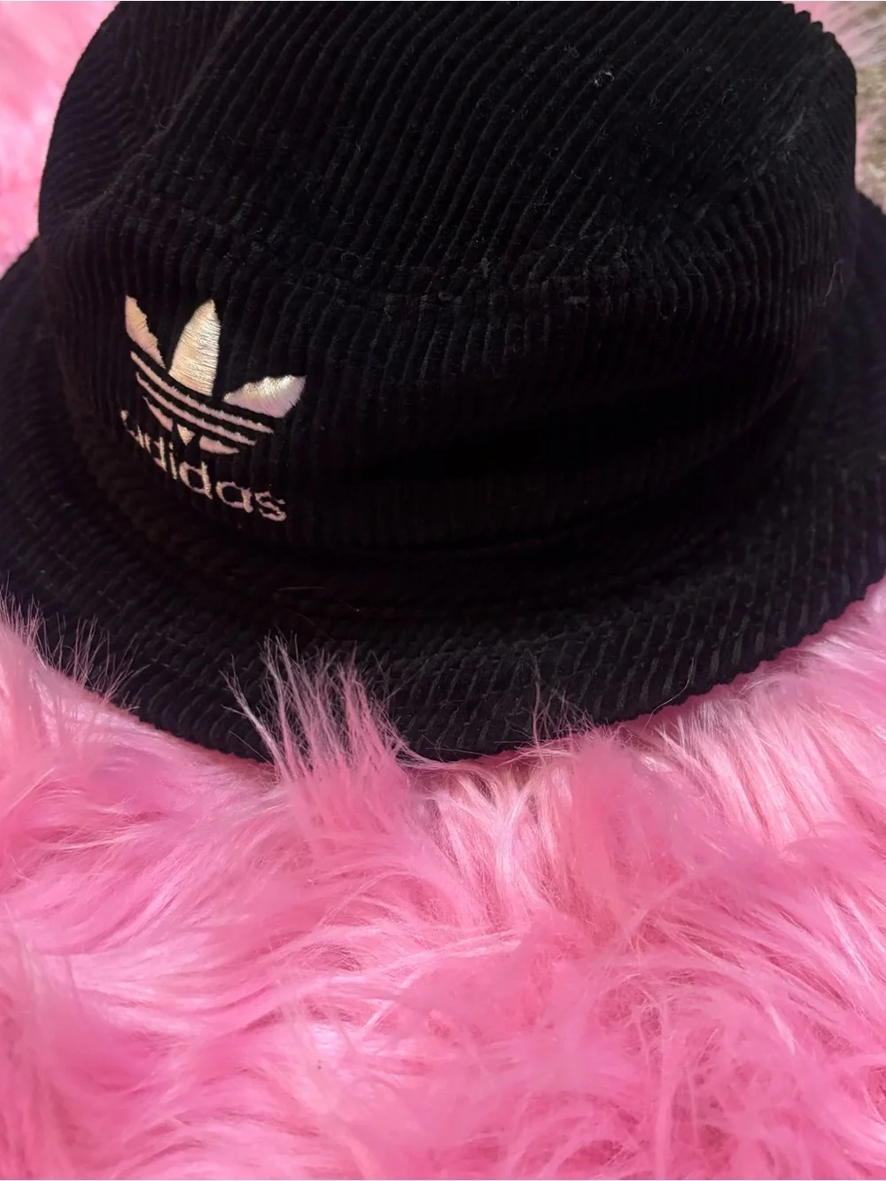 Adidas Originals Black Corduroy Bucket Hat Trefoil Logo Streetwear Unisex OS